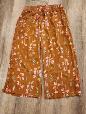 Uncommon Goods Floral Wide Leg Pants L/XL Lyocell Elastic Waist Boho Sweet Pea